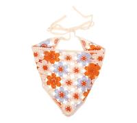 Beaupretty Diadema Pañuelo Cabello de Mujer Tejido a Ganchillo Flores Caladas Algodón Transpirable Color Naranja Pañuelo Triangular para Cabeza Accesorio Ligero para Uso Diario y