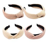 Beaupretty Diademas de Rafia Anudadas para Mujer 4 Piezas Anchas Ligeras Accesorios de Pelo de Verano para Cuidado Facial y Ejercicio Diseño Boho