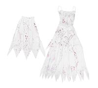 Beaupretty Disfraz de Novia Ensangrentada para Halloween Mujer Vestido Velo Transparente Traje de Cosplay Terrorífico para Fiesta de Mascarada Accesorios para Disfraz Horrorífico