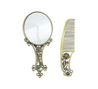 Beaupretty Exquisito espejo de maquillaje de metal y conjunto de peines: espejo de mano vintage con estampado floral compacto y práctico para mujeres de viaje