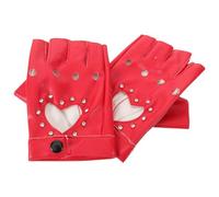 Beaupretty Guantes sin Dedos de Cuero Sintético Rojo Gemas Decorativos en Forma de Corazón, Mitones Punk para Baile, Cosplay y Fiestas, Agarre Seguro para Rendimiento Escénico, Talla Única
