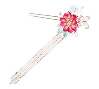 Beaupretty Horquilla roja pequeño conformado para bueno seda horquilla de cabello de metal horquilla con borlas de flores horquilla nuevo estilo chino palo de pelo de borla a saber aleación