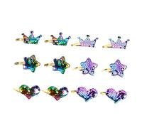 Beaupretty Juego De 12 Horquillas Para El Pelo Con Lentejuelas De : Pasadores Con Forma De Corazón Y Purpurina Coronas De Arcoíris Y Estrellas Para Niños