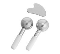Beaupretty Juego de Masaje Facial y Corporal Gua Sha de Acero Inoxidable Bolas de Hielo y Tabla Raspadora, Herramienta Guasha Multifuncional para Relajación y Cuidado Piel, Adecuado para Spa