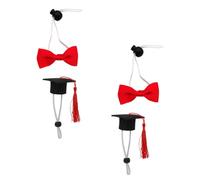Beaupretty Mini Gorra de Graduación para Mascotas Borla Roja Ajustable, 2 Birretes 2 Pajaritas Rojas 3.5x7 Cm, 4 Piezas para Disfraz y Decoración de Perros en Fiesta de Graduación