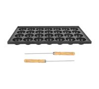Beaupretty Molde para Takoyaki de Hierro Fundido 28 Agujeros, Bandeja para Hornear Resistencia al Desgaste, Apta para Cocina Doméstica y Barbacoas al Aire Libre, Incluye 2 Agujas para Carne