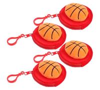 Beaupretty Monedero Deportivo Kawaii de Peluche con Forma de Balón de Baloncesto, Mini Cartera Redonda de 9 Cm, Estuche para Auriculares Acolchado, Set de 4 Piezas en Color Rojo,