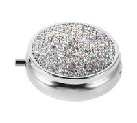 Beaupretty Pastillero Metálico Redondo con Compartimentos Organizador Portátil con Incrustaciones de Diamantes para y Joyas Estuche Elegante para Viaje y Bolsillo