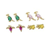 Beaupretty Pendientes De Dinosaurio De Dibujos Animados Pequeños De 18k Oro Para Niñas Accesorios Para Orejas Uso Diario Fiestas 4 Pares Multicolor