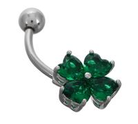 Beaupretty Piercing Ombligo trébol de Cuatro Hojas Lindos Anillos en el Ombligo Joyas perforantes Anillo en el Ombligo joyería Piercing del Vientre Acero Inoxidable Green