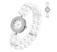 Beaupretty Reloj de Pulsera y Ajuste Elástico para Mujer con Doble Hilera de Perlas Diseño Elegante Vintage para Fiestas Navideñas y Regalos para Mujeres