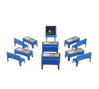 Beaupretty Set de 13 Piezas de Mobiliario Escolar en Miniatura para Casas de Muñecas Incluye Escritorio y Silla Ajustables Pizarra Azul y Accesorios de Plástico Seguros para Juegos