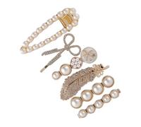 Beaupretty Set de 6 Pinzas para Cabello con Perlas y Plumas Doradas de Aleación, Diseño Creativo y Superficie Lisa, Ideales para Uso Casual y Fiestas