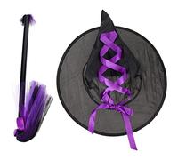 Beaupretty Sombrero Y Escoba De Bruja Para Halloween Kit De Escoba Y Sombrero De Bruja Accesorios De Cosplay De Brujas Para Fiesta De Mascarada Actuación En El Escenario Morado