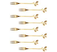 Beaupretty Tenedores de Postre Dorados de Acero Inoxidable en Forma de Hoja, Juego de 8 Unidades, Utensilios para Frutas, Pasteles y Cócteles, Ideales para Cocina y Fiestas Familiares