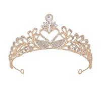 Beaupretty Tiara de cristal de estrás para decoración vintage de boda, tocado de cisne, diadema de aleación, accesorio de joyería para el cabello para boda, cumpleaños, concurso, fiesta (dorada)