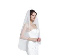 BEAUTELICATE 1 Capa Velo de Novia Boda Blanco Marfil Largo Corto Suave Tul Sencillo Corte Borde Con Peine Varias Longitudes (Rodilla longitud: 127cm, Blanco)