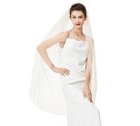 BEAUTELICATE 1 Capa Velo de Novia Boda Blanco Marfil Largo Corto Suave Tul Sencillo Corte Borde Con Peine Varias Longitudes (Vals longitud: 140cm, Champaña)