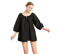 BEAUTELICATE Blusa Victoriana de Algodón Top Boho Renacentista con Mangas 3/4 y Cordones para Gótico Medieval y Casual (Negro,2XL)