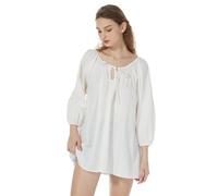 BEAUTELICATE Blusa Victoriana de Algodón Top Boho Renacentista con Mangas 3/4 y Cordones para Gótico Medieval y Casual (Blanco,XL)