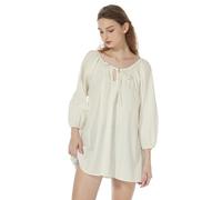 BEAUTELICATE Blusa Victoriana de Algodón Top Boho Renacentista con Mangas 3/4 y Cordones para Gótico Medieval y Casual (Beige,2XL)