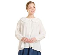 BEAUTELICATE Blusa Victoriana Vintage para Mujer Camisa de Algodón 100% con Cuello Bubi Manga Larga Estilo Cottagecore Cómoda para Pijama o Ropa de Casa (Blanco,L)