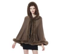 BEAUTELICATE Capa con Capucha de Punto Cárdigan Mujer Invierno Chal de Piel Sintética Estola de Poncho Lana Abrigo Boleros para Bodas Fiesta Navidad (Caqui)