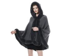 BEAUTELICATE Capa con Capucha de Punto Cárdigan Mujer Invierno Chal de Piel Sintética Estola de Poncho Lana Abrigo Boleros para Bodas Fiesta Navidad (Gris Oscuro)