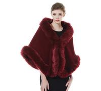 BEAUTELICATE Chal Estola de Pelo Mujer Invierno Boleros para Fiesta Novia Bodas Halloween Navidad (Vino Rojo)
