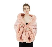 BEAUTELICATE Chal Invierno Mujer Chal de Piel Sintética de Conejo Capa de Abrigo Punto con Poncho Estola de Pelo Cardigan para Boda Fiesta (Rosado)