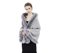 BEAUTELICATE Chal Invierno Mujer Chal de Piel Sintética de Conejo Capa de Abrigo Punto con Poncho Estola de Pelo Cardigan para Boda Fiesta (Gris)