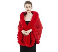 BEAUTELICATE Chal Invierno Mujer Chal de Piel Sintética de Conejo Capa de Abrigo Punto con Poncho Estola de Pelo Cardigan para Boda Fiesta (Rojo)