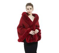 BEAUTELICATE Chal Invierno Mujer Chal de Piel Sintética de Conejo Capa de Abrigo Punto con Poncho Estola de Pelo Cardigan para Boda Fiesta (Vino Rojo)