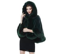 BEAUTELICATE Estola de Pelo para Bodas Cape con Capucha Poncho de Piel Sintética Chal Mujer Fiesta Boleros Novia Halloween Navidad Invierno (Verde Oscuro,Talla única)