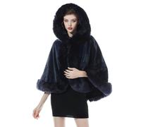 BEAUTELICATE Estola de Pelo para Bodas Cape con Capucha Poncho de Piel Sintética Chal Mujer Fiesta Boleros Novia Halloween Navidad Invierno (Azul Marino,Talla única)