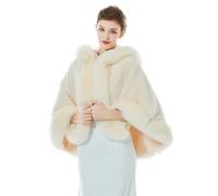 BEAUTELICATE Estola de Pelo para Bodas Cape con Capucha Poncho de Piel Sintética Chal Mujer Fiesta Boleros Novia Halloween Navidad Invierno (Champaña,Talla única)