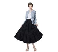 BEAUTELICATE Falda Mujer Algodón Larga Corta Combinación Enaguas para Vestido Boda Antiestática Negro Marfil con Encaje Dobladillo （Nergo-90cm de Longitud,XL）