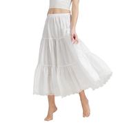 BEAUTELICATE Falda Mujer Algodón Larga Corta Combinación Enaguas para Vestido Boda Antiestática Negro Marfil con Encaje Dobladillo （Marfil-90cm de Longitud,S）