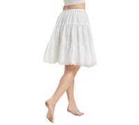 BEAUTELICATE Falda Mujer Algodón Larga Corta Combinación Enaguas para Vestido Boda Antiestática Negro Marfil con Encaje Dobladillo （Marfil-55cm de Longitud,XL）