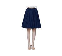 BEAUTELICATE Falda Mujer Algodón Larga Corta Combinación Enaguas para Vestido Boda Antiestática Negro Marfil con Encaje Dobladillo （Azul Marino-55cm de Longitud,M）