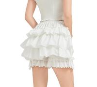 BEAUTELICATE Lolita Shorts Encaje Mujer Algodón Bloomers Victoriana Calabaza Enaguas con Lazo para Falda Vestido (Blanco - Volantes en Las Caderas,XL)