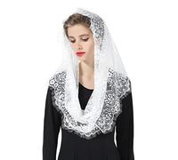BEAUTELICATE Mantilla De Encaje Española Mujer Capilla Velo Pañuelo de Iglesia Católica Bordado Chal Bufanda Negra Blanca V100