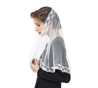 BEAUTELICATE Mantilla De Encaje Española Mujer Capilla Velo Pañuelo de Iglesia Católica Bordado Chal Bufanda Negra Blanca V106