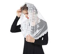 BEAUTELICATE Mantilla De Encaje Española Mujer Capilla Velo Pañuelo de Iglesia Católica Bordado Chal Bufanda Negra Blanca V109