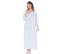 BEAUTELICATE Verano Camisones Mujer Victoriano Vintage Bata Pijama 100% Algodón Mangas 3/4 Cuello en U（Blanco,L）