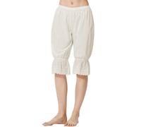 BEAUTELICATE Victoriana Bloomers Algodón Gótica Encaje Volantes Lolita Pumpkin Pantalones Cortos（Beige-No hay Forro,S）