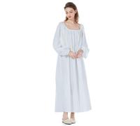 BEAUTELICATE Victoriano Vintage Camisones Mujer Verano Bata Pijama 100% Algodón Mangas Largas de Farol Cuello en U（Blanco,XXL）