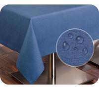 BEAUTEX Camino de mesa con estructura de lino, lavable, antimanchas, algodón, color y tamaño a elegir (mantel rectangular 130 x 220 cm, azul vaquero)