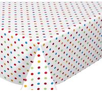 Beautex - Mantel blanco de hule con lunares de colores, liso, lavable, redondo, ovalado, rectangular, tamaño a elegir, ideal para jardín, pvc, Blanco, lunares multicolor., Eckig 140x180 cm