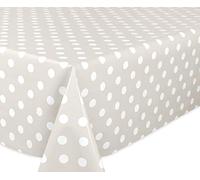 Beautex - Mantel blanco de hule con lunares, liso, lavable, redondo, ovalado, rectangular, tamaño a elegir, ideal para jardín, pvc, Liso, color pardo y lunares blancos., Eckig 140x100 cm